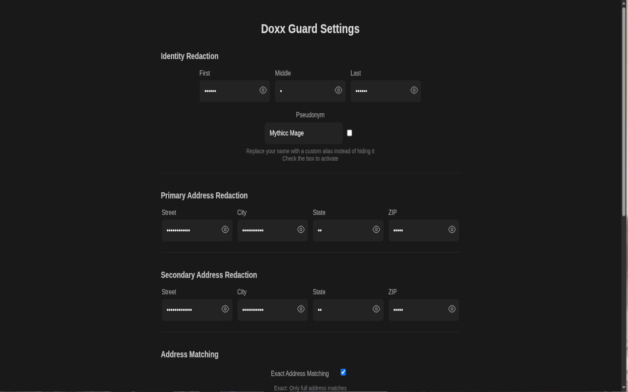 Doxx Guard Settings Screenshot 2